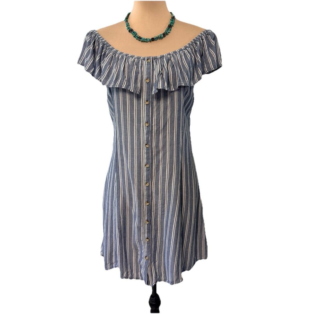 American Eagle Womens Mini Dress Blue Off Shoulder Rayon Sundress Medium Western